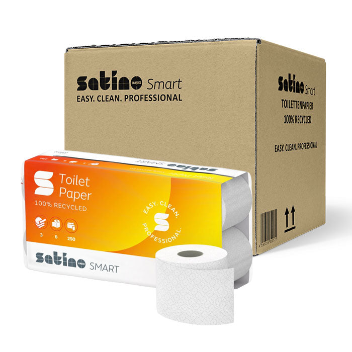 Satino Smart Toilettenpapier | 250 Blatt | 64 Rollen (8x8) | 3-lagig | hochweis