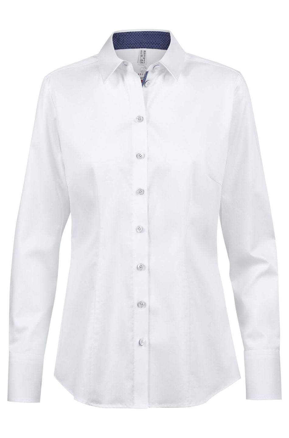 Greiff Damen-Bluse 1/1 RF Premiu weiß/Kontrast blau