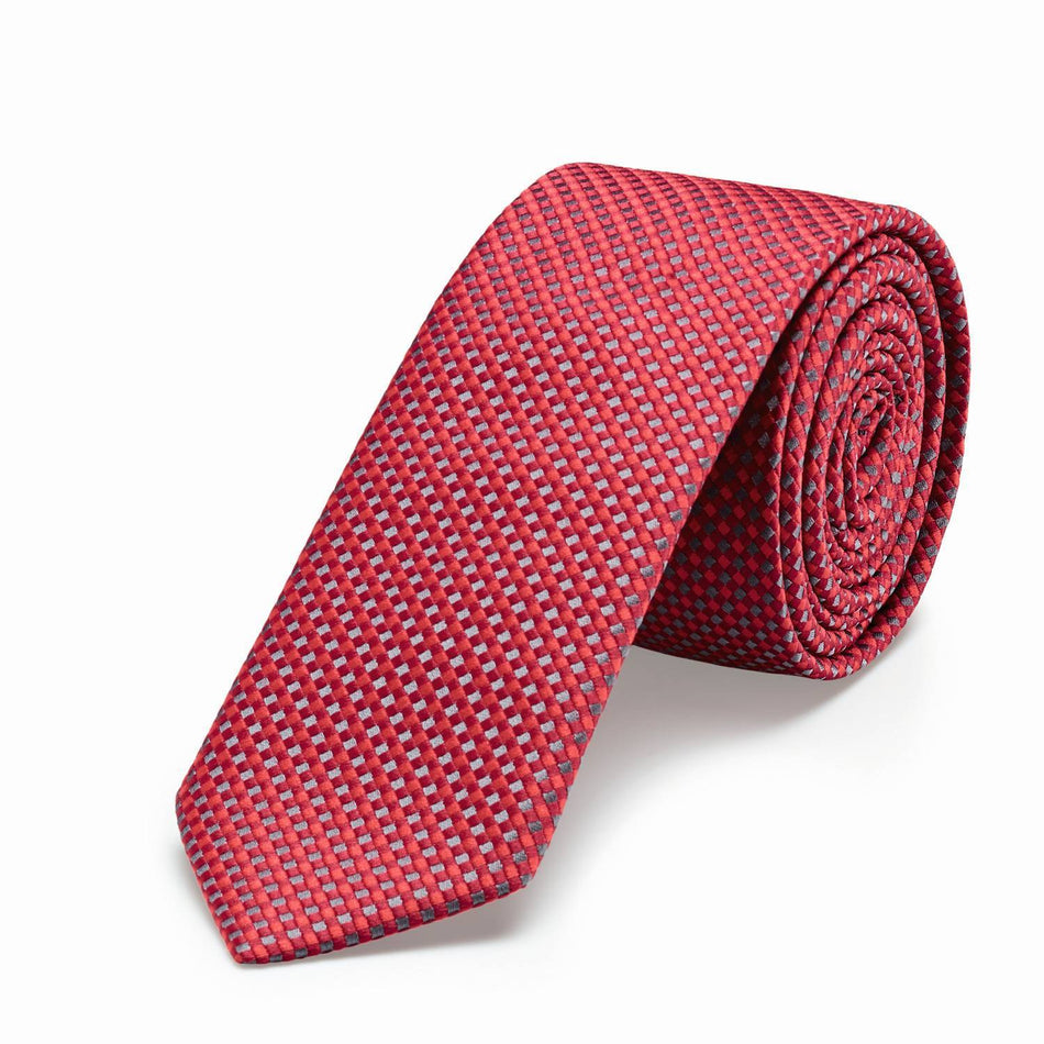 Greiff Krawatte Slimline rot/grau kariert