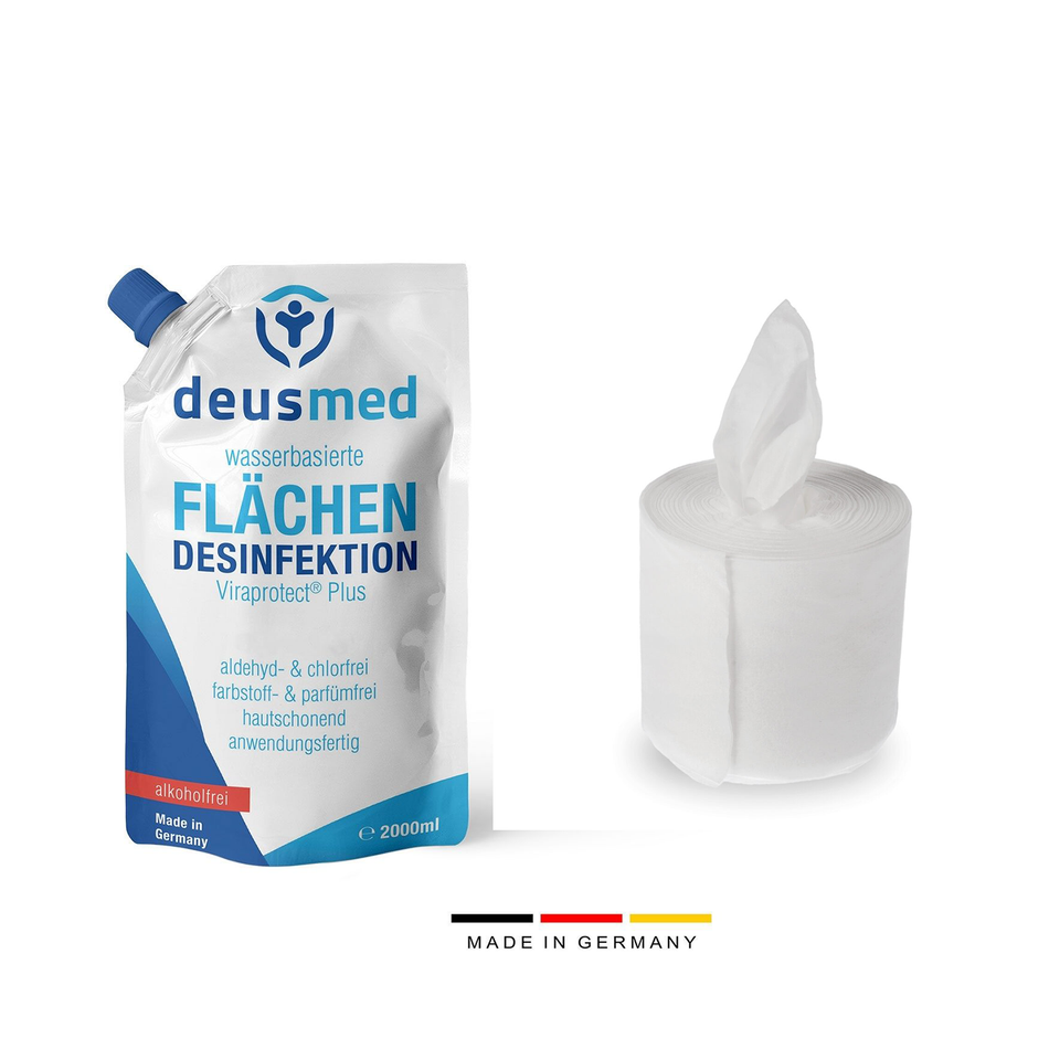 Refill Tücher 230 Tücher + 2L Desinfektion für deusmed® Flächenwipes - Desinfektionstücher - Alkoholfrei