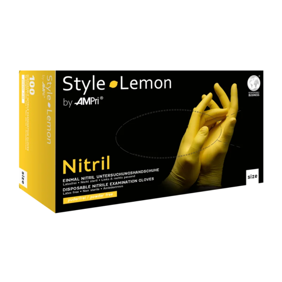 Nitril Handschuhe, gelb lemon, puderfrei, 100 Stück