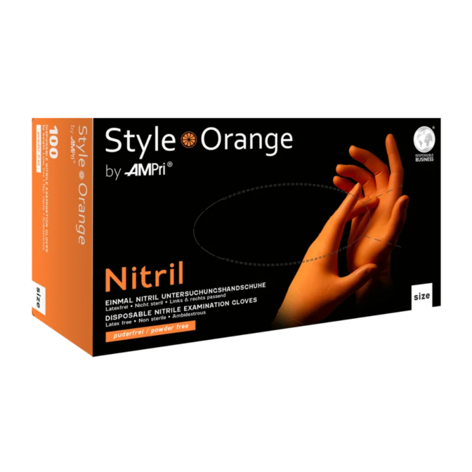 Nitril Handschuhe, orange, puderfrei, 100 Stück