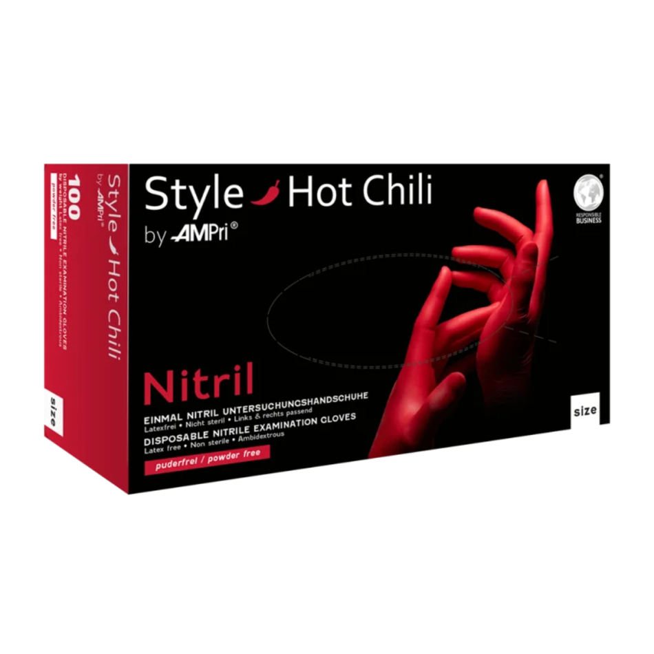 Nitril Handschuhe, rot hot chilli, puderfrei, 100 Stück