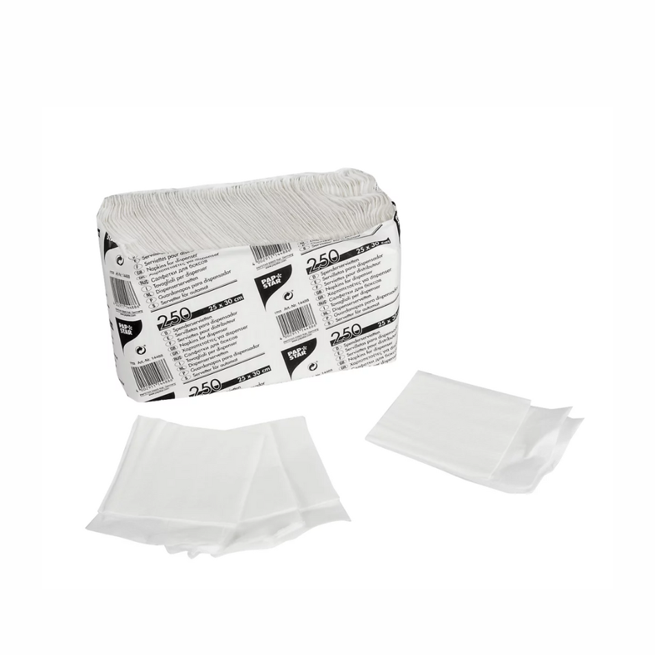 Spenderservietten weiß, 1-lagig, 25 x 30 cm (12 x 8,5 cm gefalzt), 250er Pack